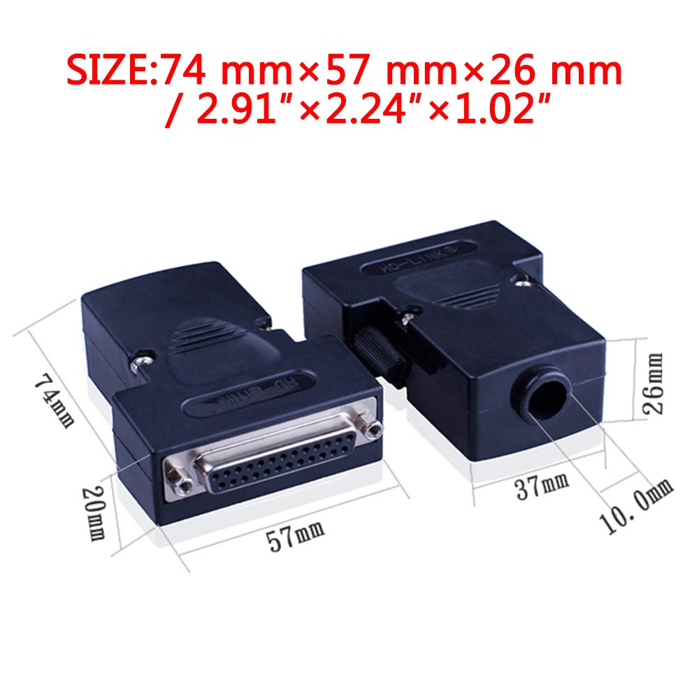 1PCS DB25 Solderless RS232 D-SUB Serial to 25-pin Port Terminal Female Adapter Connector Breakout Board with Case Long Bolts Nuts (Female)