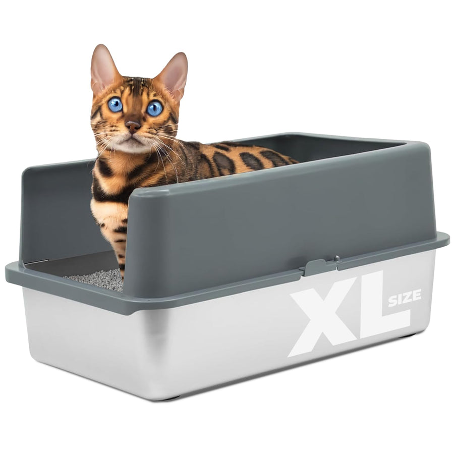 XL Stainless Steel Litter Box with Enclosure - High-Sided Metal Litter Box for Large Cats - Easy to Clean, Rust-Resistant, and Durable - 23.5 x 15.5 x 6 Inches