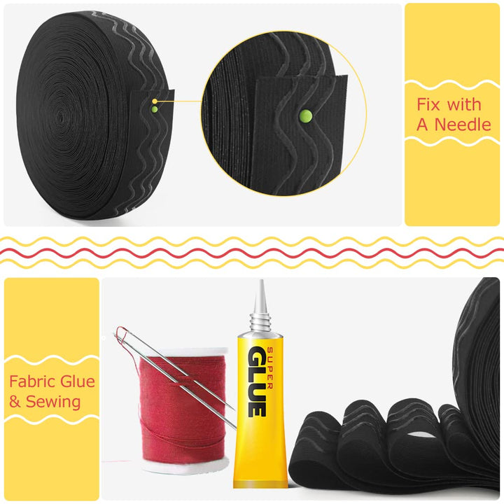 Silicone Gripper Elastic Band, 1.1 Inches Non-Slip Gripper Elastic for Sewing, 12 Yards, Black