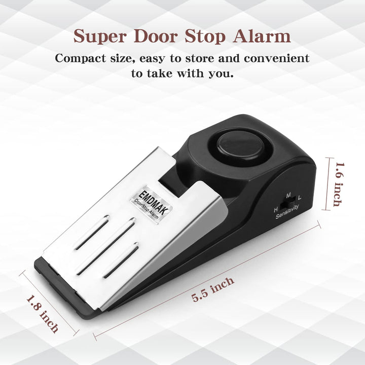 Door Stop Alarm with 120DB Siren Door Stop for Home &amp; Travel (Black) (Pack of 2)