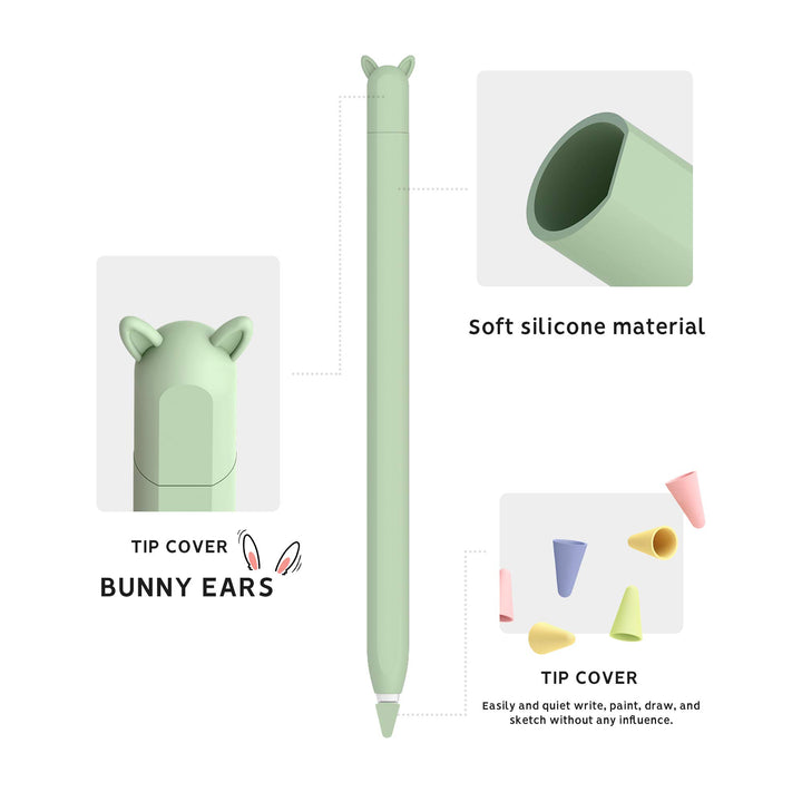 Cute Ear Case Silicone Skin Cover for Apple Pencil 2nd Generation, and Protective Nib Cover Accessories Compatible with iPad Pro 11 12.9 inch,Green