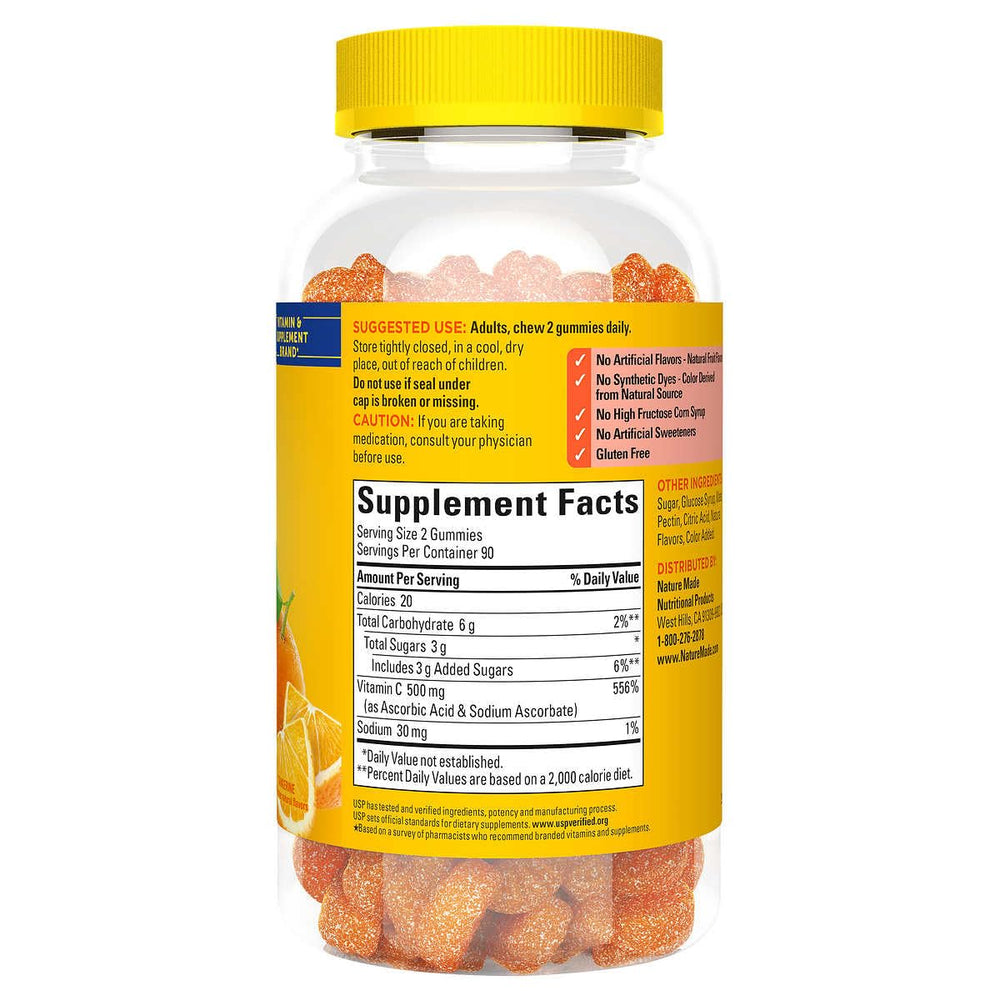 Nature Mades Extra Strength Vitamin C 500mg Adult Gummies, 180 Count Bundle, Immune Health and Antioxidant Support, 90 Day Supply