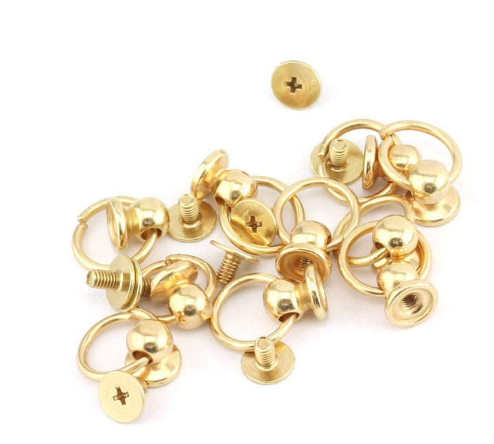 30pcs 8x6mm Screwback Round Head Rivet with Pull Ring 3 Color Assrted Kit Metal Handmade DIY Accessory Nail Heads Stud Leather Craft Screw Rivets (Silver, Black, Gold)