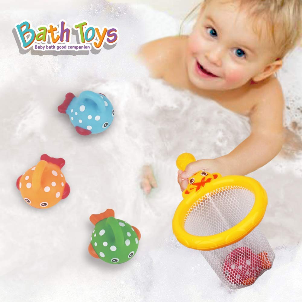 Bath Toys Fishing Games Swimming Whales Bath Time Bathtub Toy for Toddlers Baby Kids Infant Fish Set Age 18months and up