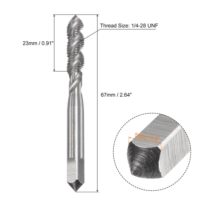 Spiral Flute Taps, 1/4-28 UNF 2B High Speed Steel (HSS) Uncoated Machine Thread Milling Threading Screw Tap 3 Flutes Tapping Tool