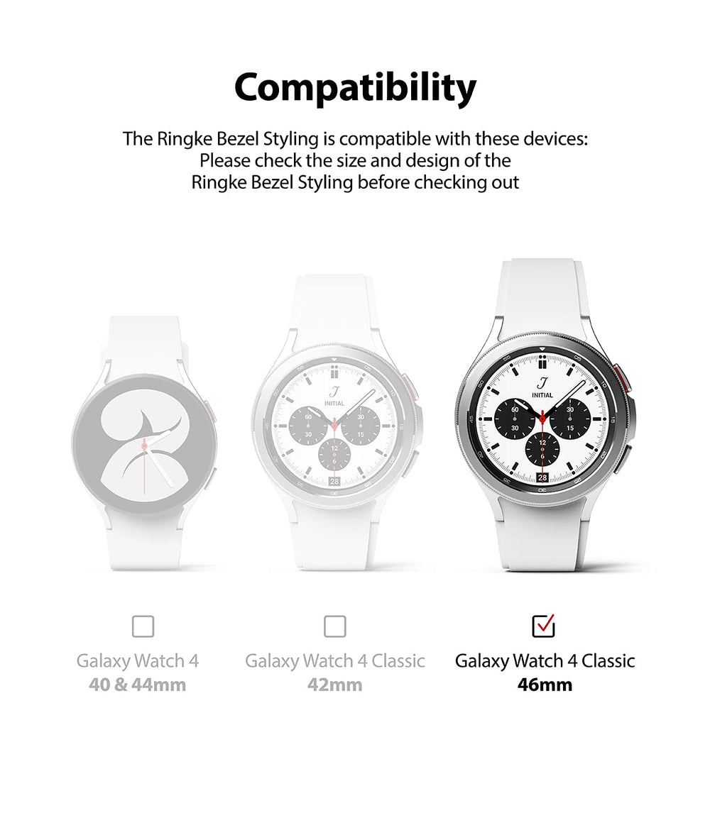 Bezel Styling Compatible with Samsung Galaxy Watch 4 Classic 46mm Adhesive Frame Ring Cover Anti Scratch [Stainless Steel] Protection for Galaxy Watch4 Classic 46mm - Black [46-02]