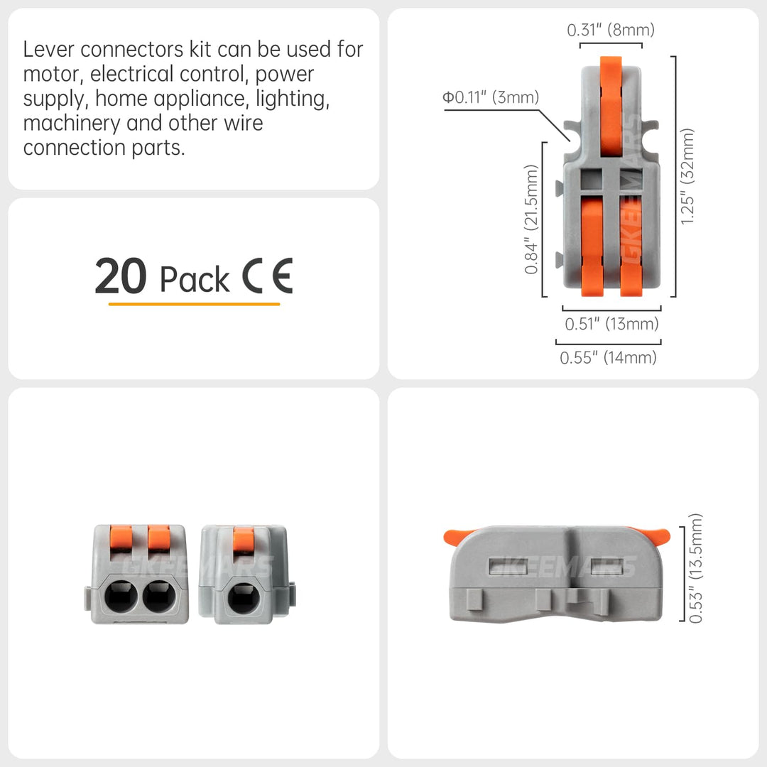 20Pcs Mini Electrical Wire Connectors, DIY Splicing into 4/6/8/9/10 Way Butt Terminal Block Connectors (1 in 2 Out - Nylon)
