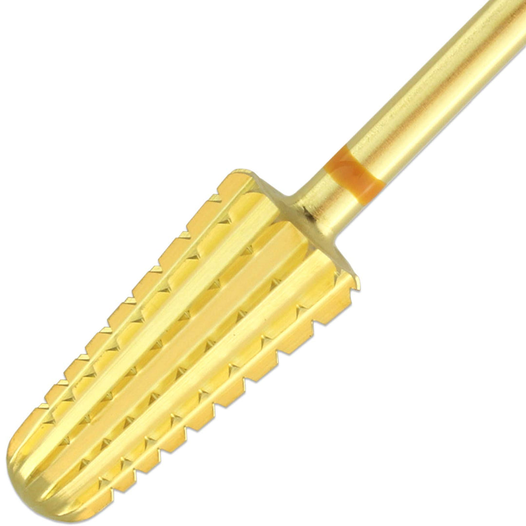Upgraded PANA Volcano Nail Carbide Bit - Two Way Rotate use for Both Left and Right Handed use - Fastest remove Acrylic or Gel – For Manicure Drill Machine - 3/32 (Double Coarse - 2XC, GOLD)