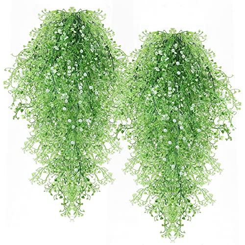 Fake Hanging Plants Artificial Ferns for Outdoor Hanging Faux Plants Vine Ivy Faux Fern Hanging Vines Wall Plants for Home Garden Party Wedding Decor (White 4P)
