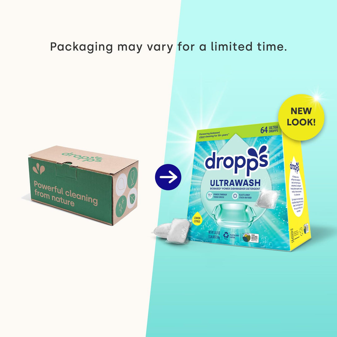 Dropps UltraWash Dishwasher Pods, Lemon Citrus (120 Pods) - Biobased Power Deep Clean Dishwasher Detergent Tablets for Sparkling Shiny Dishes - No Rinse Aid or Pre-Wash Needed - Dishwashing Pods