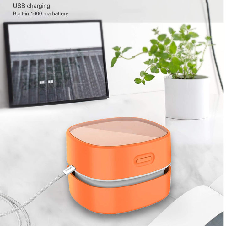 Desktop Vacuum Cleaner,Mini Table dust Sweeper Energy Saving with auto Power-Off Function,High Endurance up to 400 mins,Cordless&amp;360º Rotatable Design for Keyboard/Office(Orange Charging)