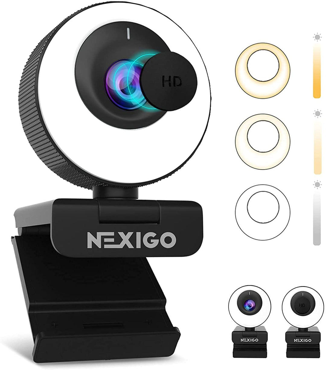 N620E Webcam with Light, 1080P 60FPS AutoFocus, ePTZ 2X Digital Zoom, Plug and Play, [Software Included], FHD Streaming Web Camera, Dual Stereo Mics, for Zoom Skype Teams, PC Mac Laptop Desktop