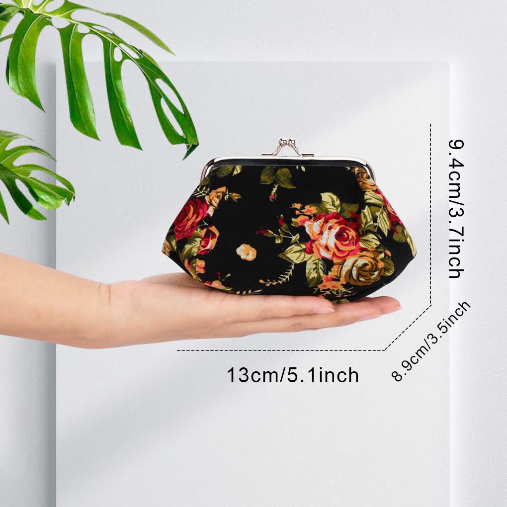 Coin Purse,Rose Flower Change Purse,Small Coin Pouch,Kiss LockCoin Wallet for Women Girl