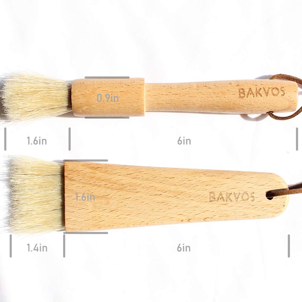 Pastry Brushes With Natural Wood and Bristles,Baking Brushes,Cooking Brushes,Food Brushes,Round and Flat,2 Pack