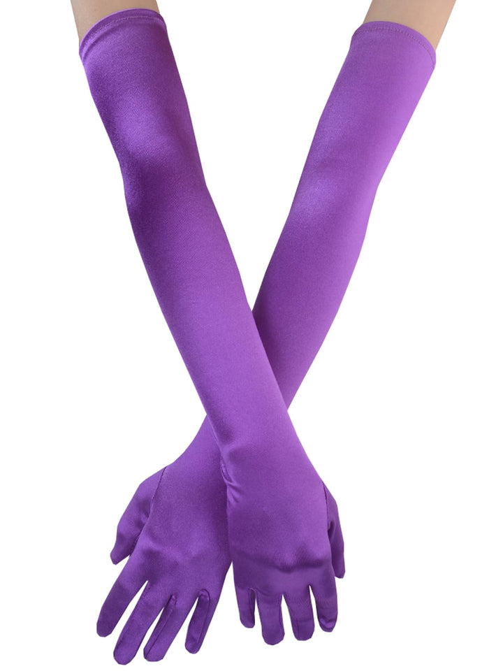Women 20s Satin gloves Formal Bridal Banquet Party Wedding Opera Colorful Mitten 22 Inch Purple