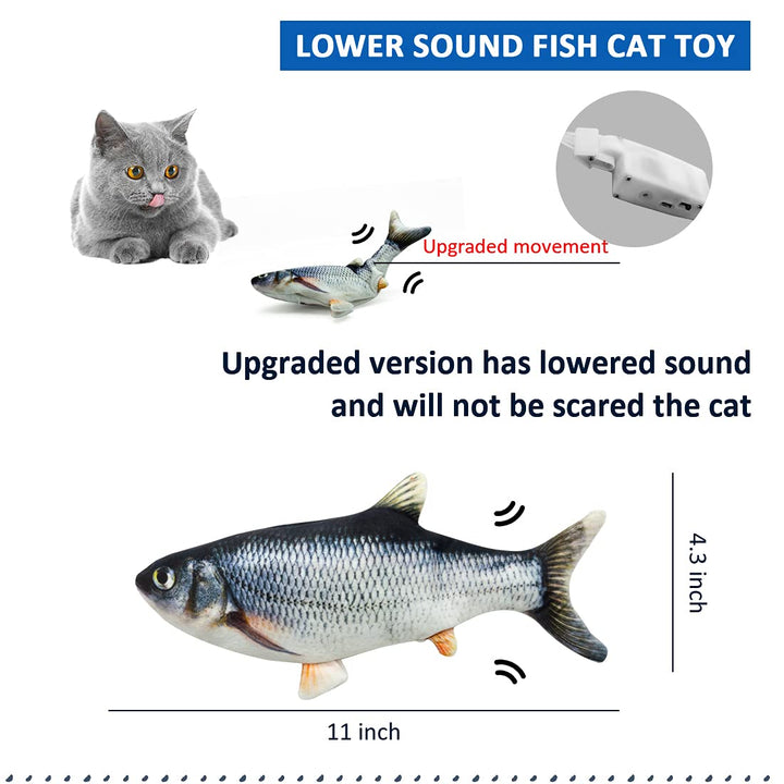 Floppy Fish Dog Toy, Floppy Fish Cat Toy, 11 Realistic Interactive Cat Toy for Indoor Cats with Catip, USB Charging Cat Chew Toy Allow Chew and Kick, Reducing Stress for Cats and Small Dog