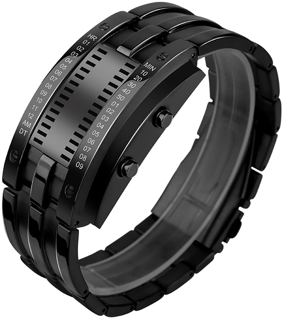 Creative Binary Matrix Blue LED Digital Waterproof Watch Mens Classic Creative Fashion Black Plated Wrist Watches (Black)