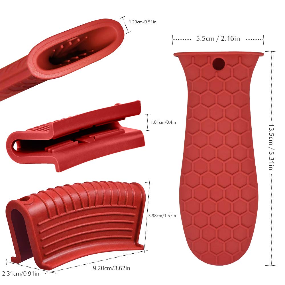 Silicone Hot Handle Holder, Heat Resistant Potholder Cookware Handle Cast Iron Skillets Handles Grip Covers for Cast Iron Skillet (Red)