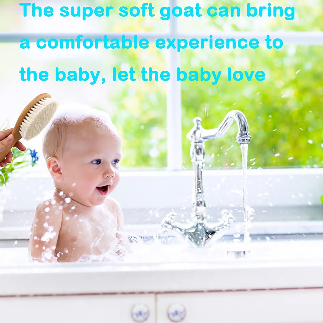 Baby Hair Brush with Wooden Handle&amp;Silicone Baby Cradle Cap Brush Set, for Newborns &amp; Toddlers-Natural Soft Goat Bristles-Ideal for Cradle Cap-Perfect Baby Registry Gift