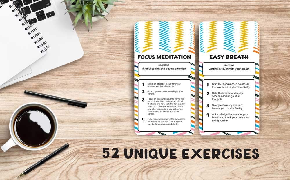 Allura &amp; Arcia 52 Stress Less &amp; Self Care Cards - Mindfulness &amp; Meditation Exercises - Anxiety Relief &amp; Relaxation