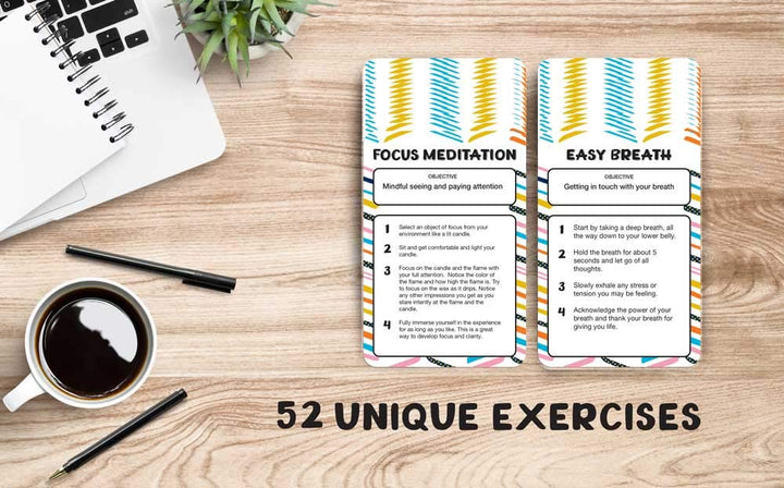 Allura &amp; Arcia 52 Stress Less &amp; Self Care Cards - Mindfulness &amp; Meditation Exercises - Anxiety Relief &amp; Relaxation