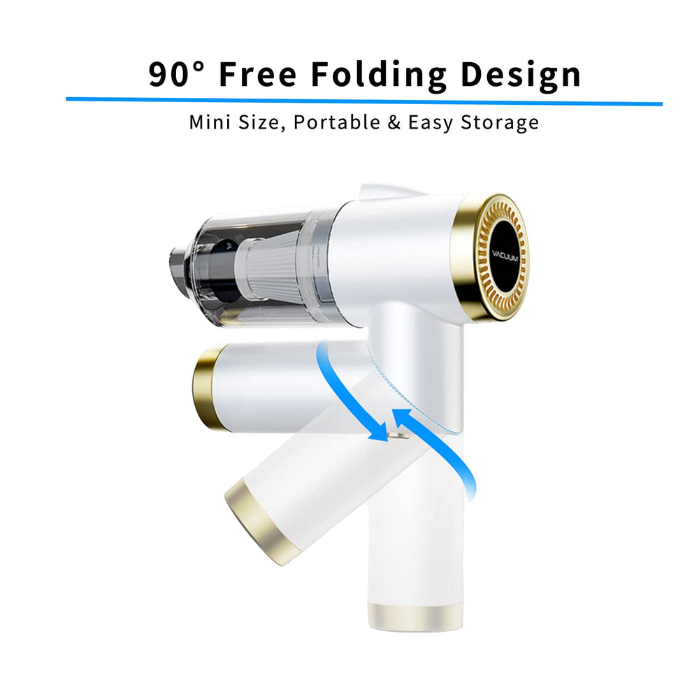 Handheld Vacuum Cordless, 9000Pa Strong Suction, 90°Foldable Mini Portable Vacuum Cleaner, Rechargeable and Lightweight Hand Vacuum with LED Light for Car/Home/Pet Cleaning(White)