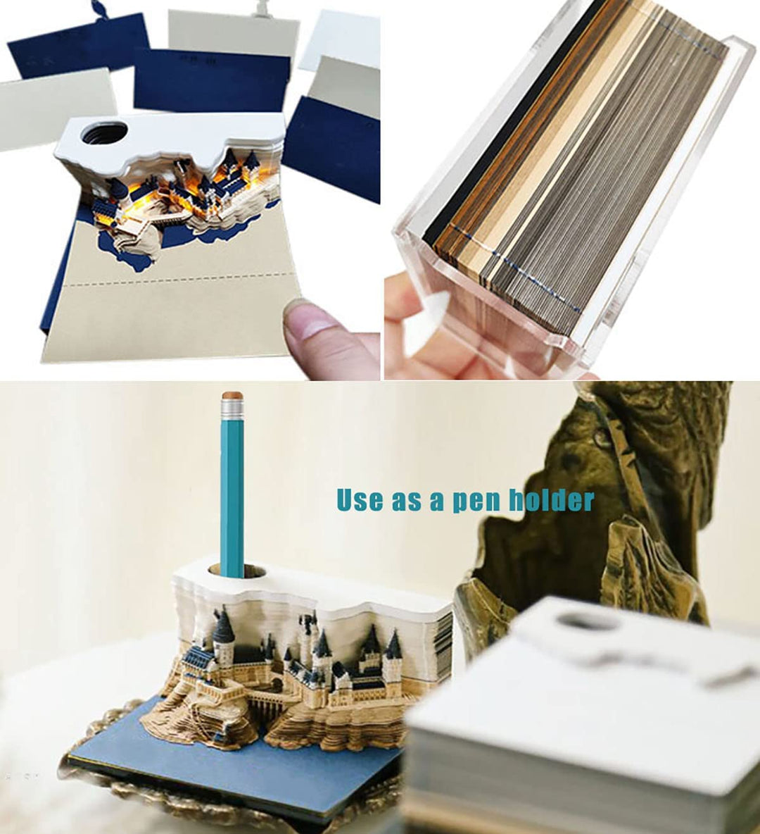 1Pc 160 Sheets Memo Pads Paper Art with Light, Castle 3D Stick Notes Convenience Stickers Papers Card Craft, Original DIY Post Notes Notepad