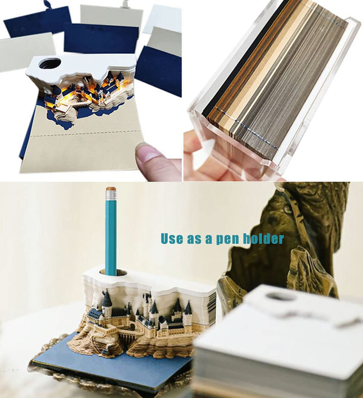 1Pc 160 Sheets Memo Pads Paper Art with Light, Castle 3D Stick Notes Convenience Stickers Papers Card Craft, Original DIY Post Notes Notepad