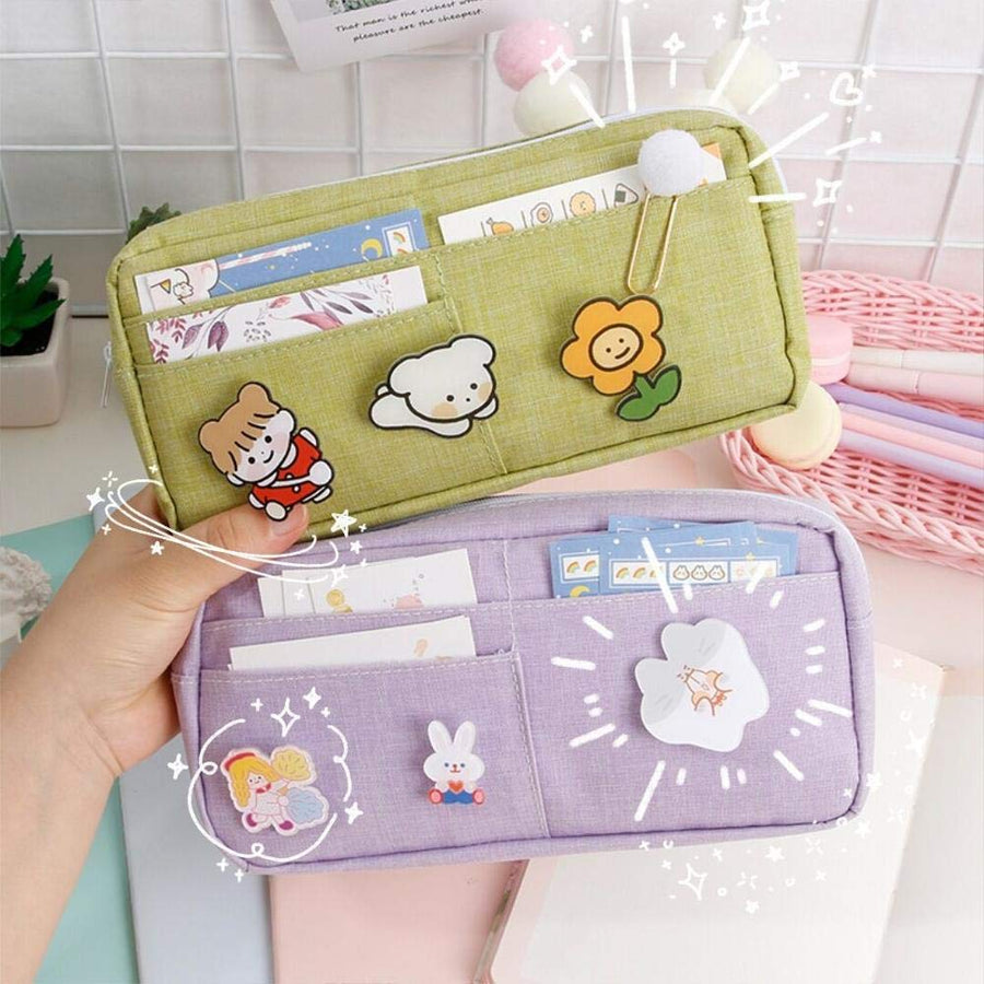 Kawaii Pencil Case with 3pcs Pins Aesthetic Pencil Case Kawaii Stationary Kawaii School Supplies (purple)