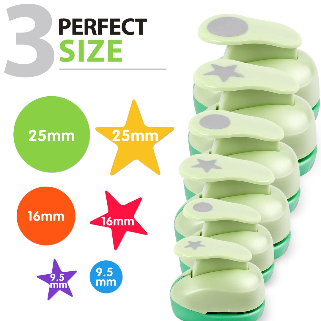 6PCS Star Hole Punch &amp; Circle Hole Punch, 3/8&#39;&#39; 5/8&#39;&#39; 1&#39;&#39; Craft Hole Punch Shapes, Paper Punches for Crafting, 1 Inch Hole Punch, Star Circle Punches, Circle Punch for Paper Crafts Scrapbooking