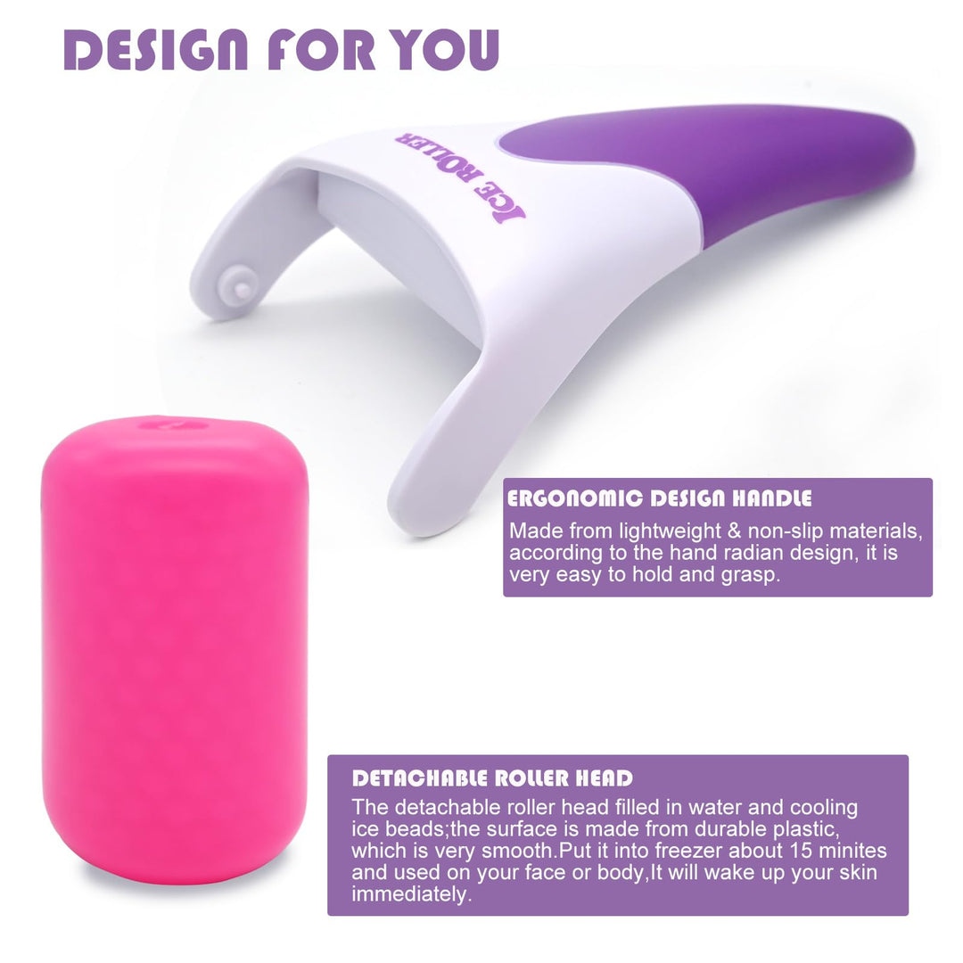 2 Pack Ice Rollers For Face,Eyes&amp;Whole Body Relief,Face Roller Skin Care Tool For Migraine Relief&amp;Blood Circulation(Blue Handle With White Roller Head + Purple Handle With Red Roller Head)