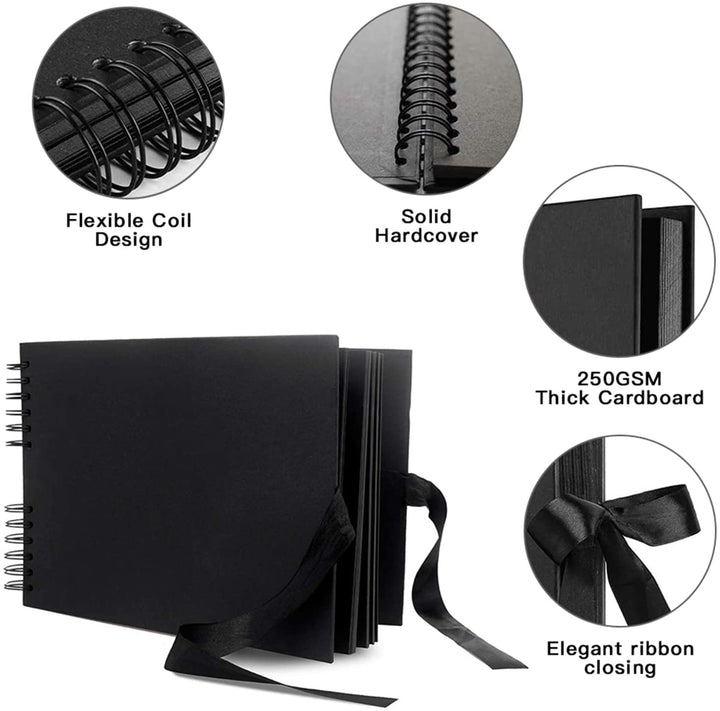 Photo Album Scrapbook - Photo Album Self Adhesive 80 Black Pages, Large Photo Album Scrap Book Wedding Guest Book for DIY Anniversary Travel Memory Scrapbooking (Black 8X12)