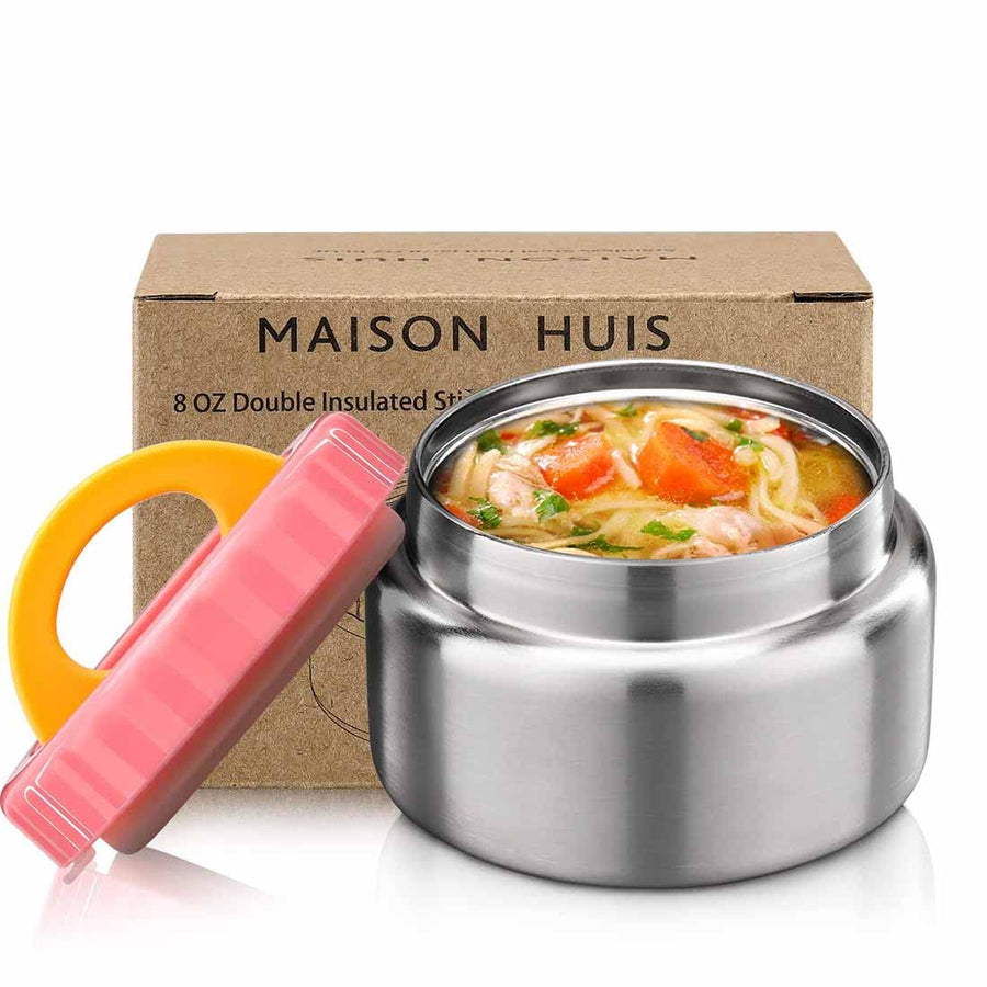 8oz Soup Thermo Wide Mouth Vacuum Insulated Food Jar for Hot&Cold Food, Leak Proof Stainless Steel Kids Lunch Container for School Travel(Pink)