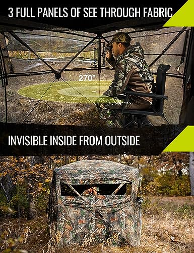 Hunting Blind See Through with Carrying Bag, 2-3 Person Pop Up Ground Blinds 270 Degree, 300D Portable Resilient Hunting Tent for Deer &amp; Turkey Hunting (Camouflage)