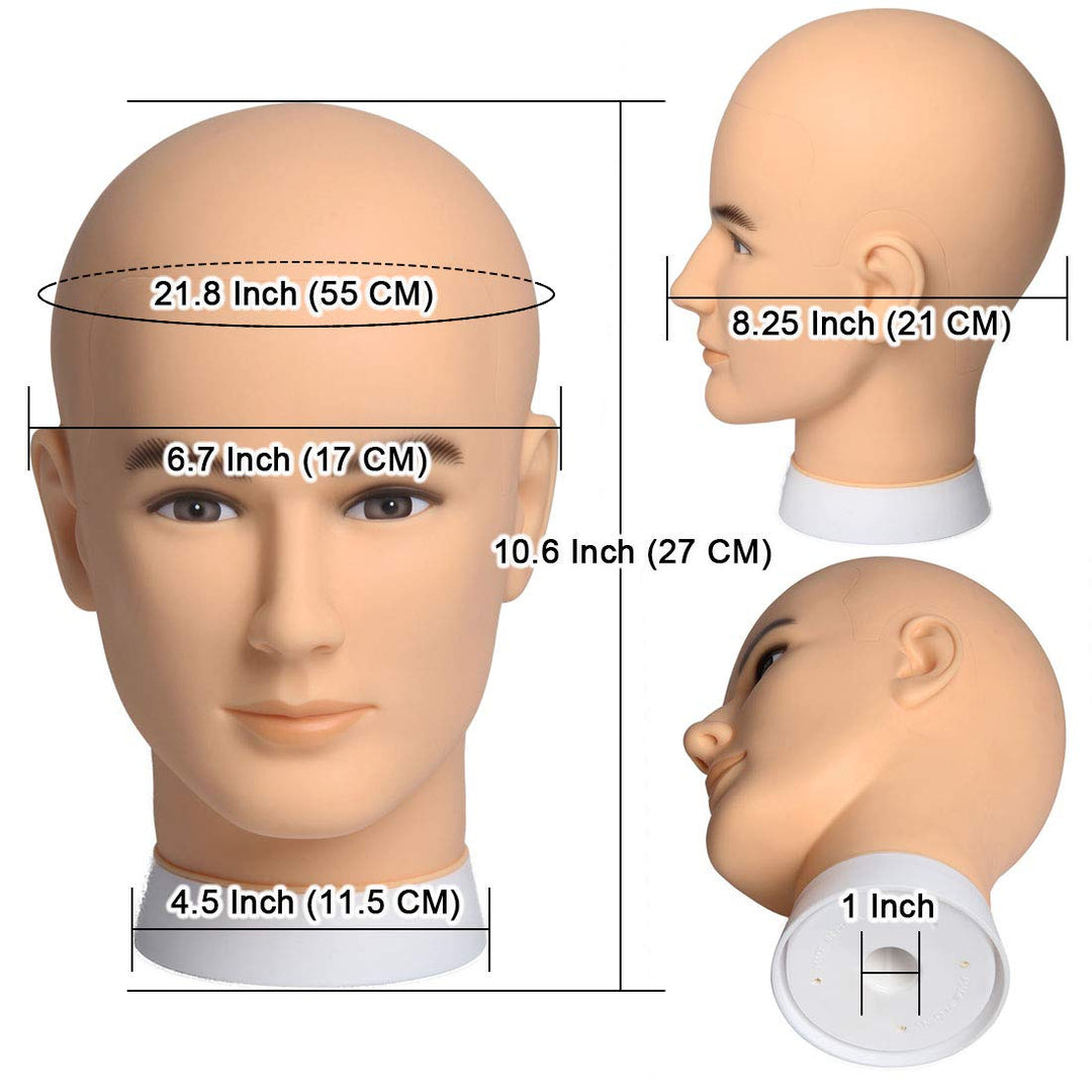 Bald Mannequin Head Male Wig Head Professional Cosmetology for Wig Making and Display Hat Helmet Glasses or Masks Display Head Model with Free Clamp Stand