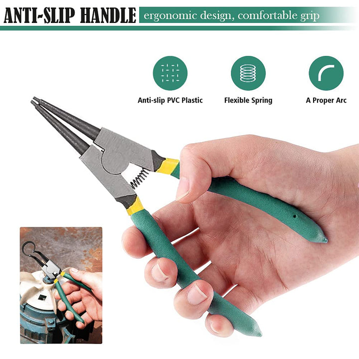 4pcs 7-Inch Snap Ring Pliers Set Heavy Duty Internal/External Circlip Pliers Kit with Straight/Bent Jaw CR-V Steel for Ring Remover Retaining C Clip Pliers with Storage Bag