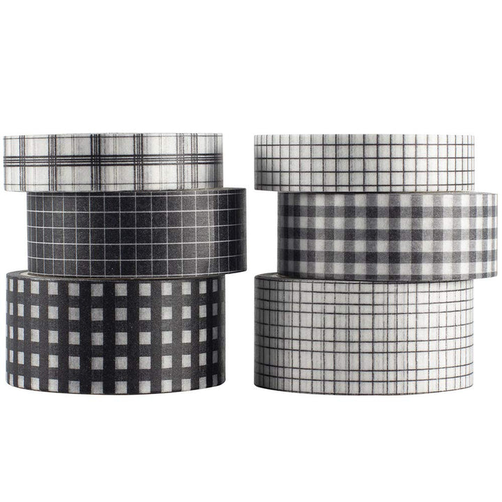 6 Roll Washi Tape Set VSCO Decorative Tape for DIY Crafts, Journals, Planners, Scrapbooking, Wrapping (Black)