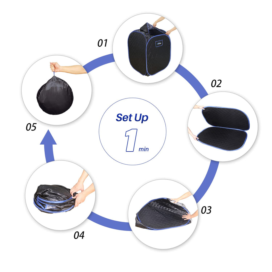Portable Folding Steam Sauna with 1000W&amp;2.6L steam Generator, Personal Sauna Tent for Relaxation, Fast Heating in 6 Min, with Remote Control, Black