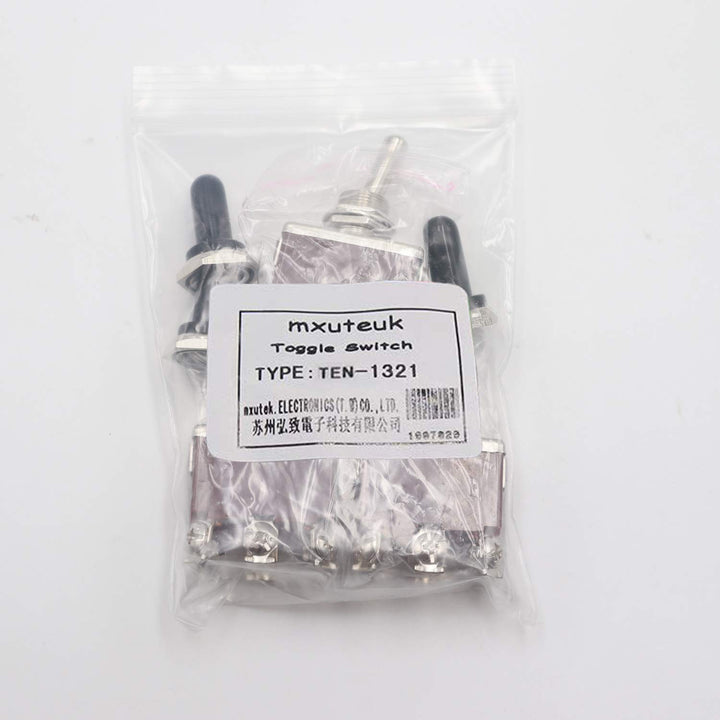 mxuteuk / 3 Pcs Heavy Duty Rocker Toggle Switch 6 Pin 3 Position ON/ON 15A 250VAC DPDT Metal Knob Cover Cap Waterproof TEN-1321