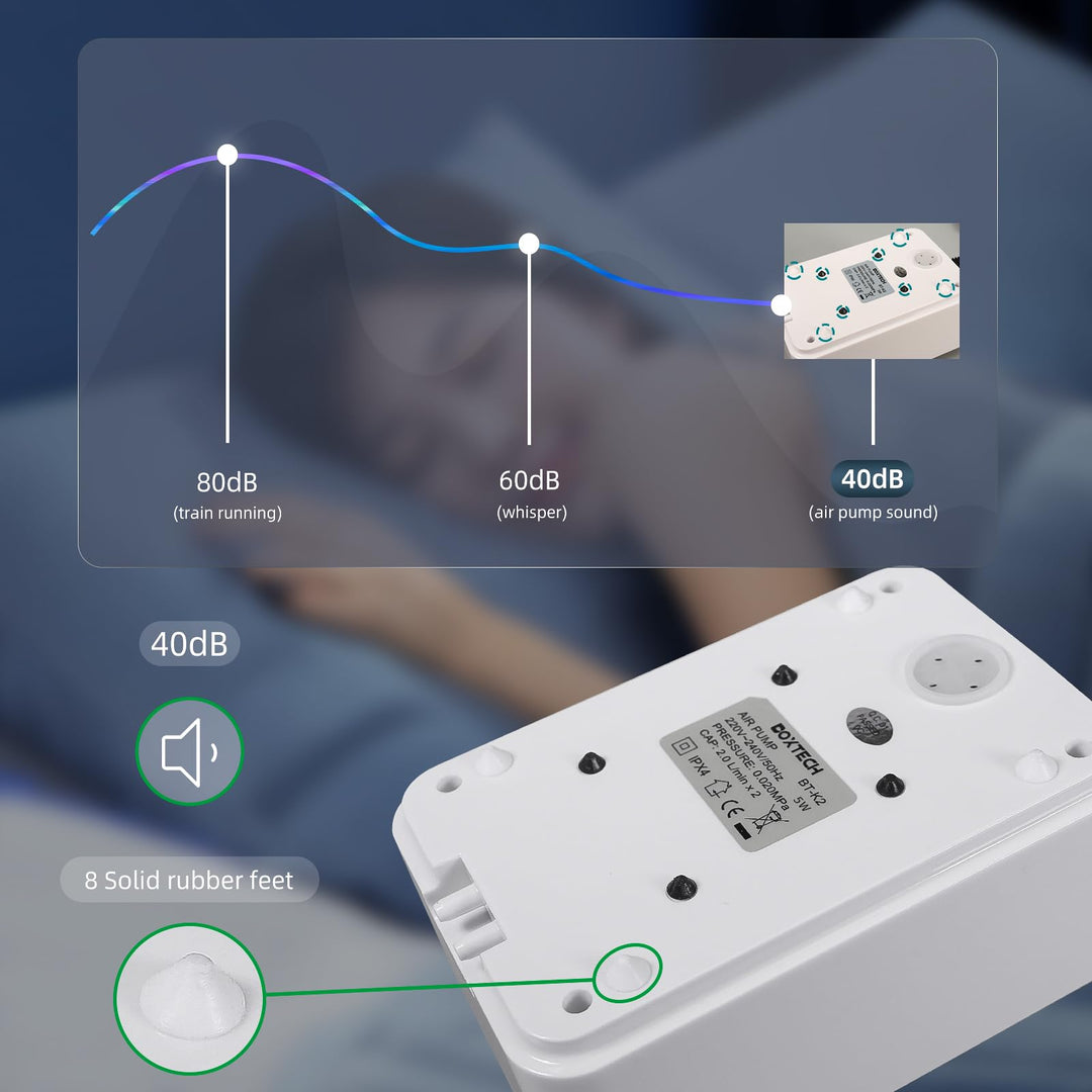 Upgrade Aquarium Air Pump, Ultra-Quiet Fish Tank Oxygen Pump with Adjustable Airflow, Powerful Air Pump with 2 Outlets to Pump Rich and Fine Air Bubbles