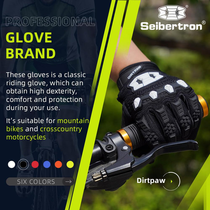 Dirtpaw Unisex BMX MX ATV MTB Racing Gloves - Touch Recognition Full Finger Glove for Road Racing and Motorcycle Sports Black M