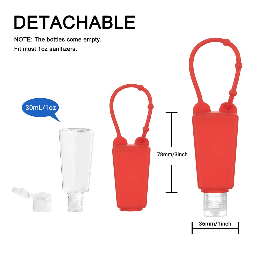 12 Pcs Silicone Hand Sanitizer Holder with Keychain for Backpack,Travel Size 1oz/30mL Empty Bottles with Silicone Sleeves,Portable Bulk,Transparent Multi-function Squeeze Containers with Flip Cap