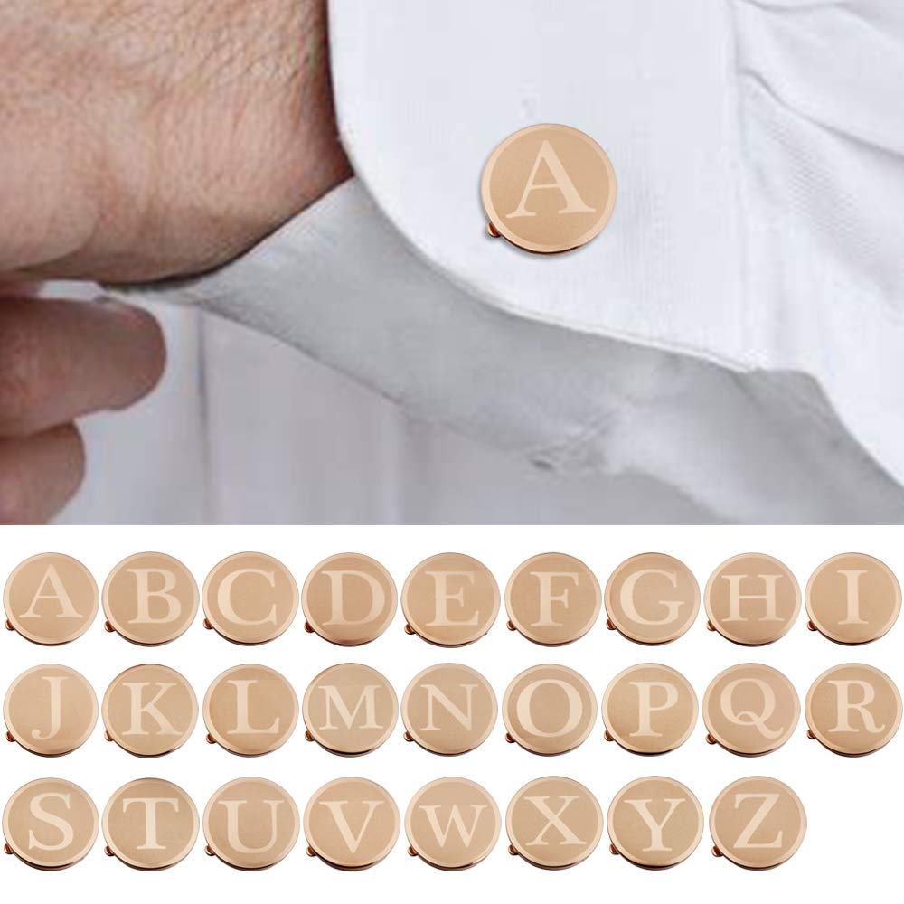 Initial Button Cover Cufflinks for Men Letter Rose Gold