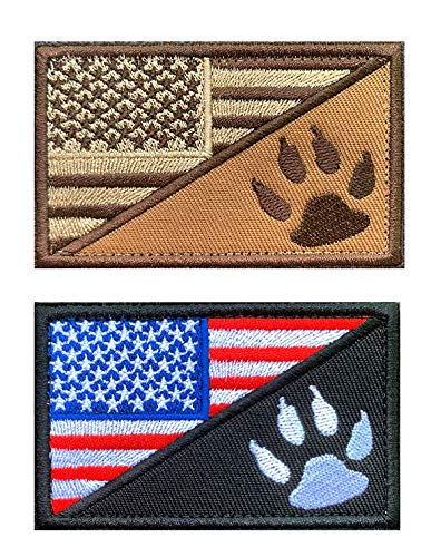 Antrix 2 Pcs US Flag Service Dog K9 Paw Tracker Tactical Military Police Dog Army Dog Patch Hook & Loop Dog Patch for Medium and Large Dog Vests Harnesses Collar