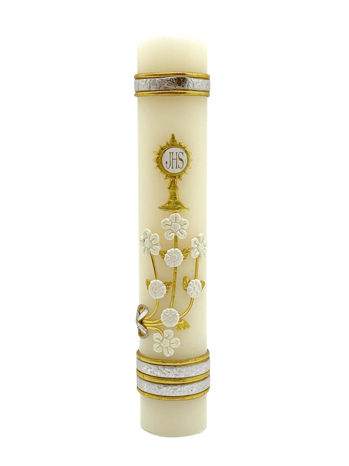 First Communion Prayer Candle Adorned with The Holy Spirit Dove A Blessed Mass Religious Keepsake