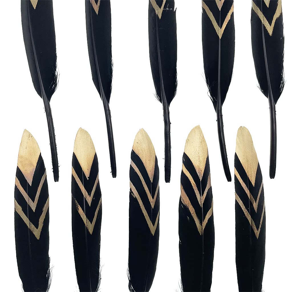 50pcs Natural Goose Feathers 4-6inch for DIY Craft Wedding Home Party Decoration Gold Feather and Gift Box Decorations (Black&amp;gold1)