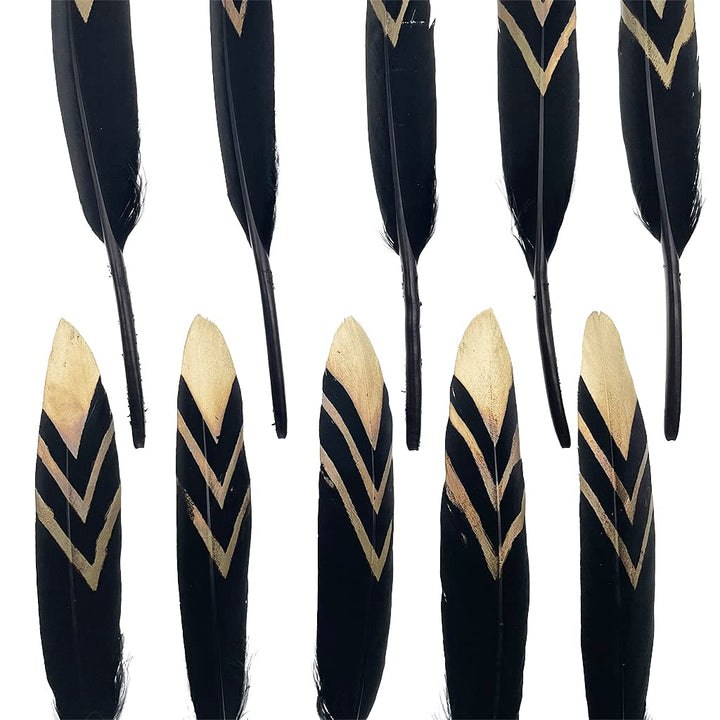 50pcs Natural Goose Feathers 4-6inch for DIY Craft Wedding Home Party Decoration Gold Feather and Gift Box Decorations (Black&amp;gold1)