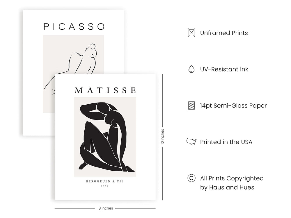 Haus and Hues Henri Matisse Posters and Picasso Wall Art,Set of 6 Matisse Prints and Picasso Posters,Henri Matisse Prints Art Exhibition Posters Famous Painting,UNFRAMED 8x10 (With Artists Logo)