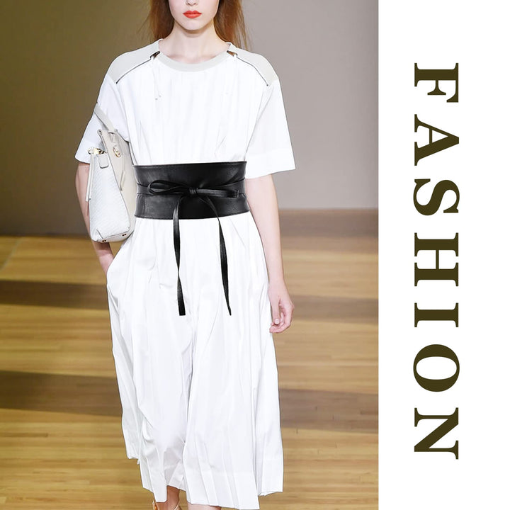 Women&#39;s Bowknot Faux Leather Wrap Around Self Tie Obi Cinch Waist Band Boho Belt,Black,One Size