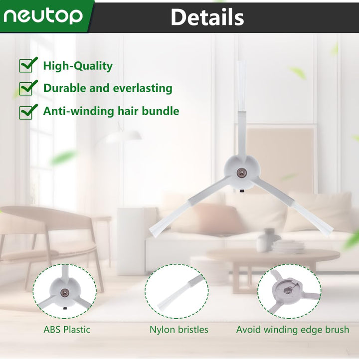 Neutop Replacement Side Brush, Compatible with Roborock S8, S8+, S8 Pro Ultra, Q Revo, Q5, Q7, Q8 Max, S7 Max Ultra, S7 MaxV, S6, S6 Pure, S5, S5 Max, S4, E4, E20, E25, E35, S50, Robot Vacuum, 9-pack.